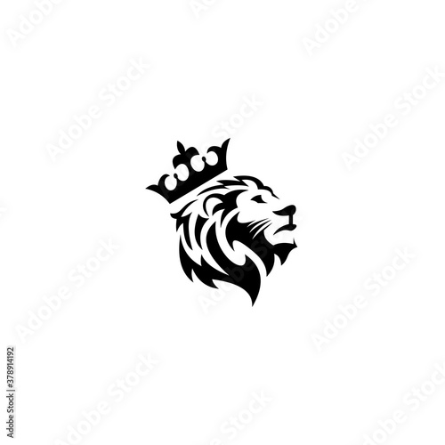 Fototapeta Naklejka Na Ścianę i Meble -  Lion king logo, lion with crown logo design. Simple elegant design.