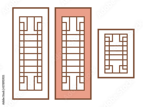 Set of Korean traditional window isolated on white background. Asian traditional window
