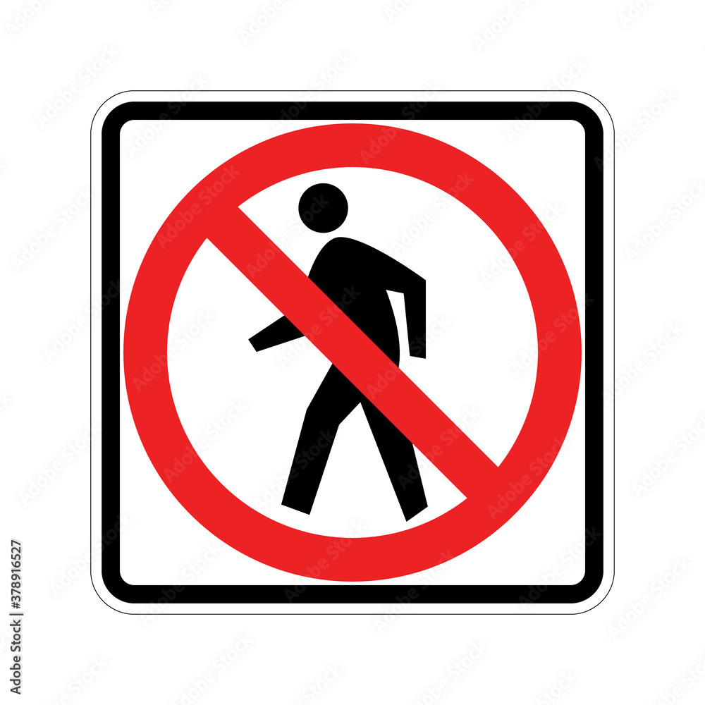 No pedestrian crossing road sign. Pedestrians prohibited traffic sign. Vector illustration of red circle cross out sign with man inside. Protect and prevent accidents symbol. People are not allowed. No pedestrian crossing road sign. Pedestrians prohibited traffic sign. Vector illustration of red circle cross out sign with man inside. Protect and prevent accidents symbol. People are not allowed.