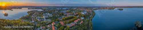 Panorama scenic aerial view of city Plon (Plön) with its surrounding landscape and lakes on the shore of lake Plon (Plöner See), Schleswig-Holstein, Germany photo