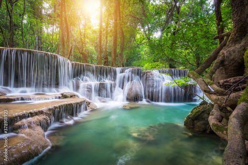 Huay Mae Khamin waterfall in tropical forest, Thailand photo