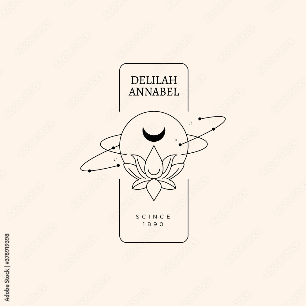Obraz premium Hands set in simple flat esoteric boho style. Feminine hand logo collection with different symbol like space star planet, floral herb, moon and sun, heart love, eye, fire, drop. Vector illustration.
