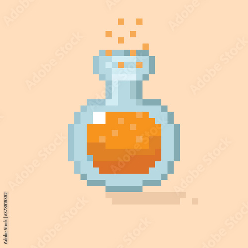 Orange potion pixel art. Vector Picture.	