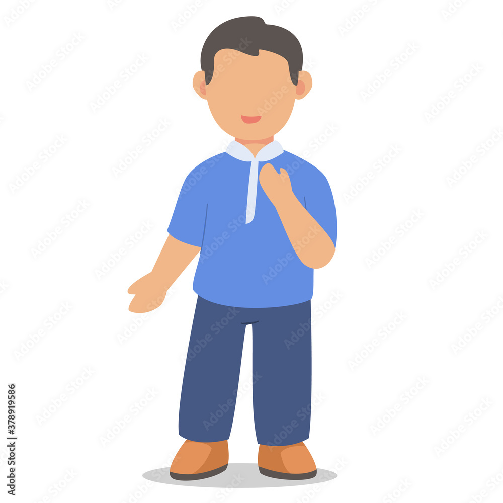 Children boy character dress neatly stand white isolated background with flat color style Children boy character dress neatly stand white isolated background with flat color style
