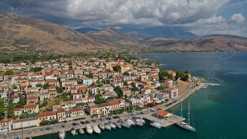 Aerial drone photo of beautiful picturesque and historic seaside village of Galaxidi, Fokida, Greece © aerial-drone