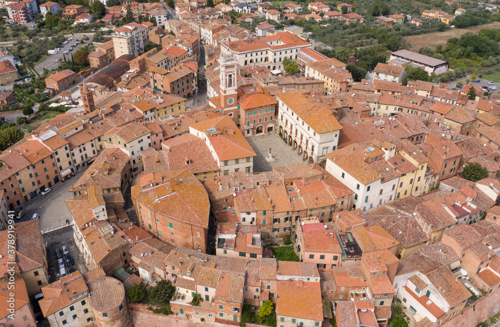 aerial view of the historic center of foiano della chiana tuscany italy
