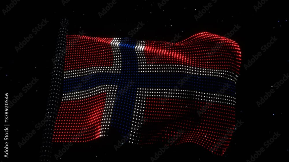 Electronic waving flag of Norway made of LED lights. Hologram concept. Looping animation 