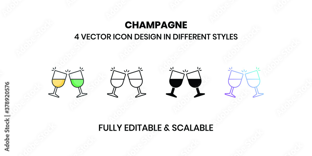 Champagne glass Vector illustration icons in different style