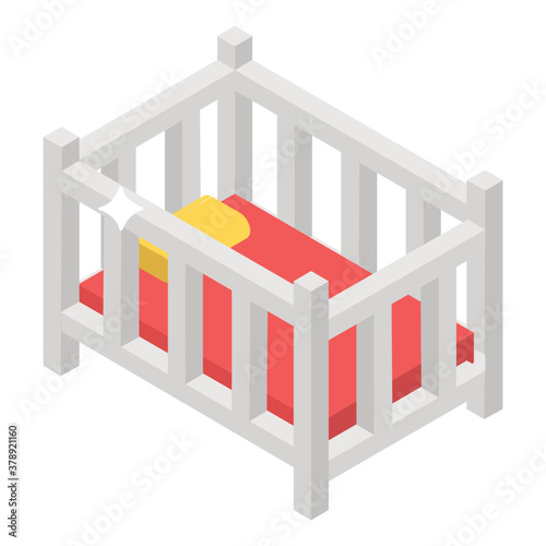 
Baby crib bedding for baby room  icon in isometric  
