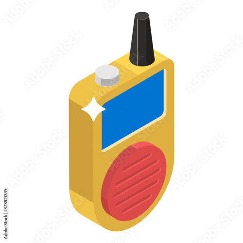 
A vintage mobile having button, baby phone icon in isometric design 
