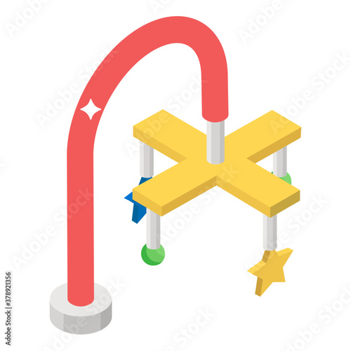 
Baby crib decoration accessories, isometric icon of crib decor 
