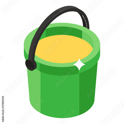
Kids playing mud bucket or gardening accessory, isometric icon design 
