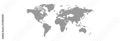 Gray world map with a dark gray outline on a white background