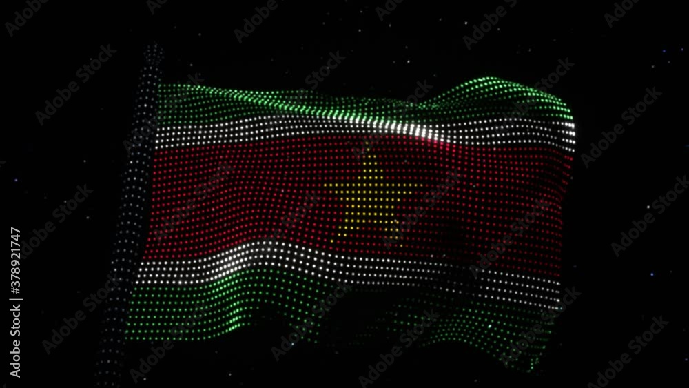 Electronic waving flag of Suriname made of LED lights. Hologram concept. Looping animation 
