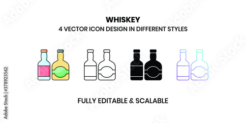 Whiskey and Rum bottle Vector illustration icons in different style