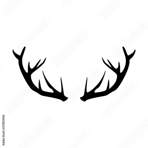 deer antler vector icon. isolated animal horns silhouette logo on white background. male beast cervid stag. hunt trophy.