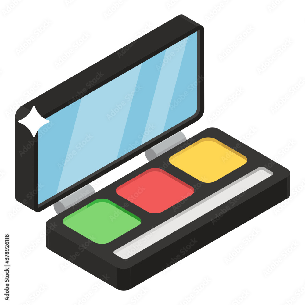 Isometric design of eye color palette, eye makeup kit icon
Isometric design of eye color palette, eye makeup kit icon