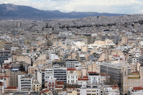 Partial view of Athens city from Acropolis hill - Athens, Greece, February 2 2020. © Theastock