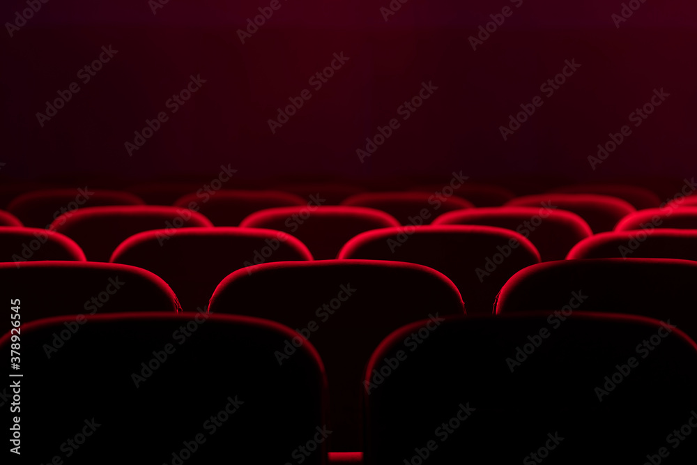 Empty cinema hall with red seats. Movie theatre - obrazy, fototapety, plakaty 