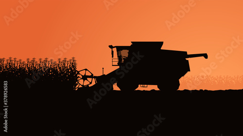 side view harvester silhouette with plants