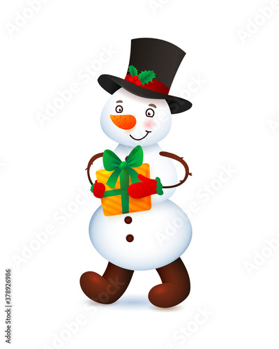 Vector Cute Snowman. Christmas illustration with funny snowman. Headdress top hat