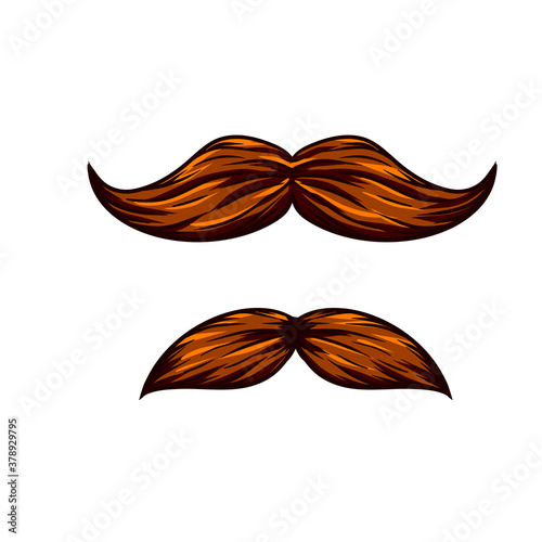 Element of head and face of hipster. Fashion and style. Mask for app. Brown hair guy. Fashionable men haircut. Long moustache of old man. Cartoon illustration