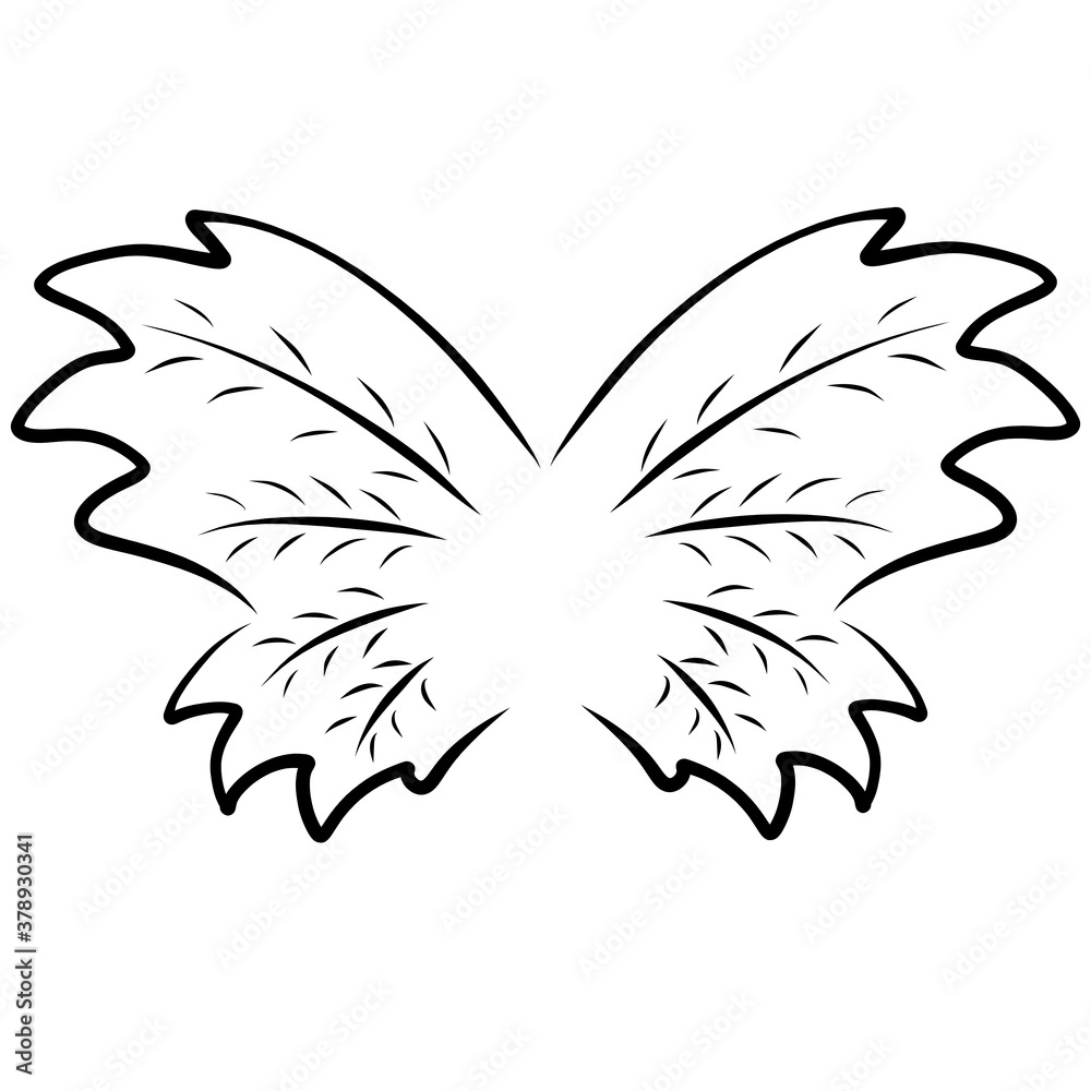 Obraz premium two wings similar to leaves of plants, black pattern on a white background,