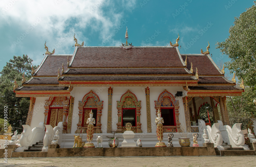 Phra That Doi Tung temple (Wat Phra That Doi Tung). Buddhist monastery and temple of public. Chiang Rai province Thailand. Selective focus. Phra That Doi Tung temple (Wat Phra That Doi Tung). Buddhist monastery and temple of public. Chiang Rai province Thailand. Selective focus.