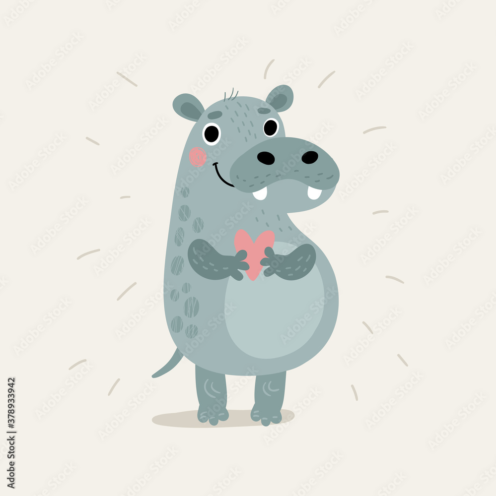 Obraz premium Funny hippo. Cute vector illustration