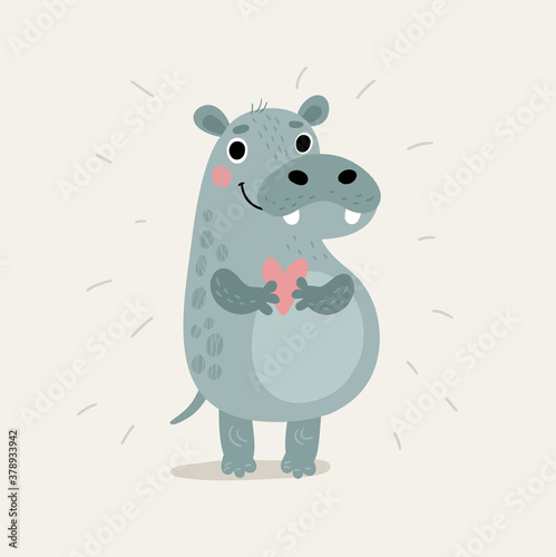 Funny hippo. Cute vector illustration
