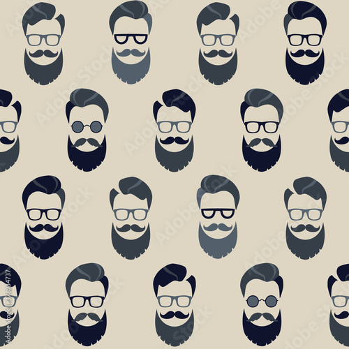 Bearded Hipster seamless pattern with glasses. Lumber sexual or Urban Lumberjack background.
