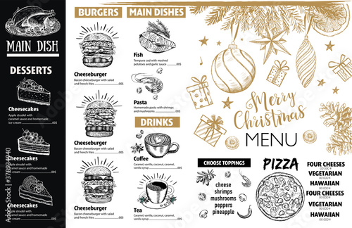 Christmas menu. Hand drawn illustration. Sketch illustration. Vector.	