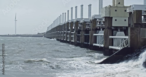 The Delta Works storm flood protection near Oosterschelde, the Netherlands.