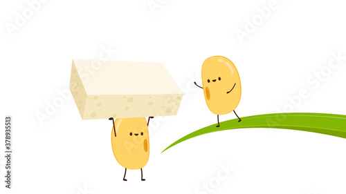 Soybean vector. Soybean character design. Soybean and tofu vector.