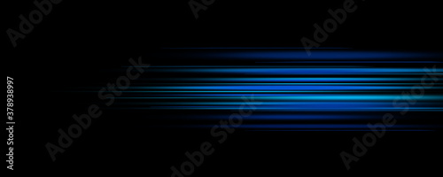  Abstract blue light trails in the dark, motion blur effect 