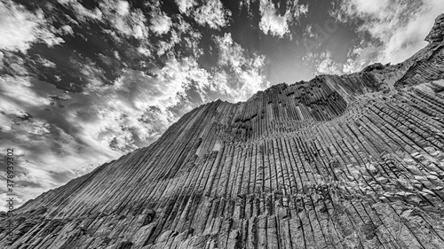 Dramatic B&W coastal basalt columns in Gomera Island, Canary Islands, Spain photo