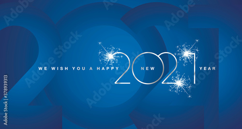 We wish You Happy New Year 2021 silver modern design shining light typography sparkle fireworks numbers blue greeting card