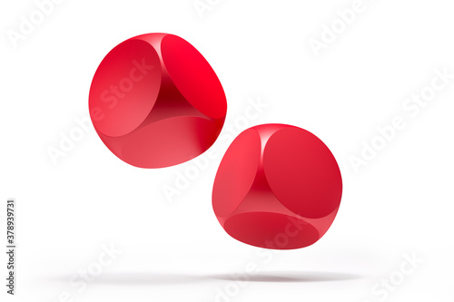 Two blank red rolling dice on white background - 3D illustration