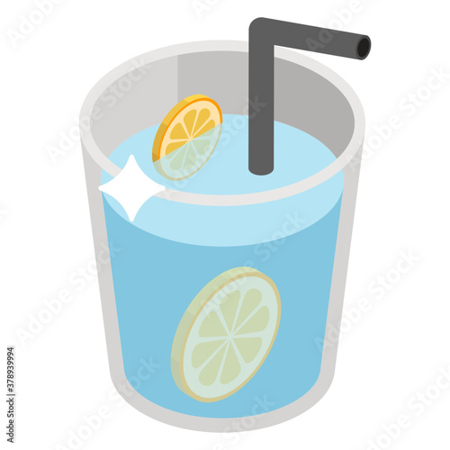 
Cutted lemon lemonade slice with glass of drink, lemonade isometric icon 
