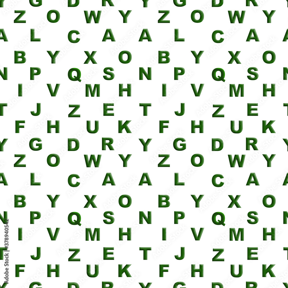 A seamless patter of the letters of the alphabet is a green herbalist on a white background. A seamless patter of the letters of the alphabet is a green herbalist on a white background.