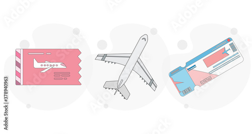 plane, boarding pass, flying ticket, vector flat illustration on white background