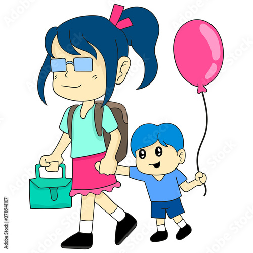 her older sister and younger brother were going to school together