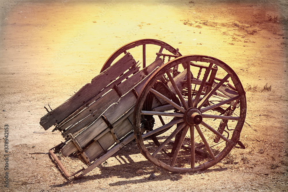 Vintage Broken Horse Carriage. Broken discarded drawn cart. Stock Image.