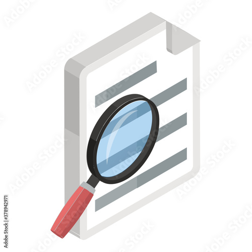 
Folded paper under magnifying glass showcasing file search icon
