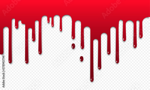 Blood flow or red paint dripping. Halloween concept. Bloody ink flow down icon. Vector on isolated transparent background. EPS 10