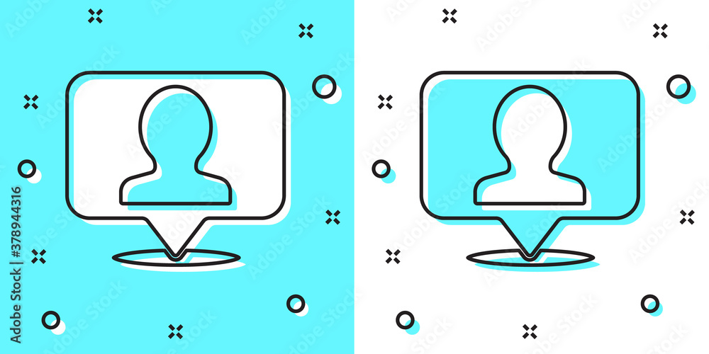 Black line Map marker with a silhouette of a person icon isolated on green and white background. GPS location symbol. Random dynamic shapes. Vector. Black line Map marker with a silhouette of a person icon isolated on green and white background. GPS location symbol. Random dynamic shapes. Vector.