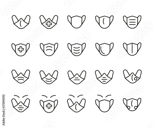 Set of Outline Vector Icons Related With Mask, medical prevention. Modern Style, Premium Quality.