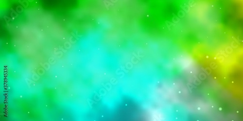 Light Blue, Green vector background with small and big stars. Shining colorful illustration with small and big stars. Pattern for websites, landing pages.