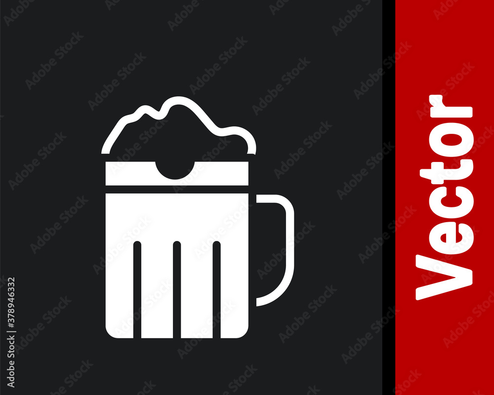 White Wooden beer mug icon isolated on black background. Vector. White Wooden beer mug icon isolated on black background. Vector.