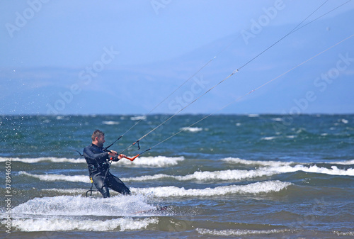 kitesurfer riding at Troon, Scotland 